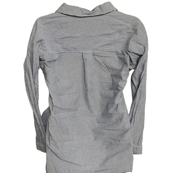 Beach Lunch Lounge Women M Button Up Shirt Floral Striped Long Sleeve Blue - Picture 3 of 6